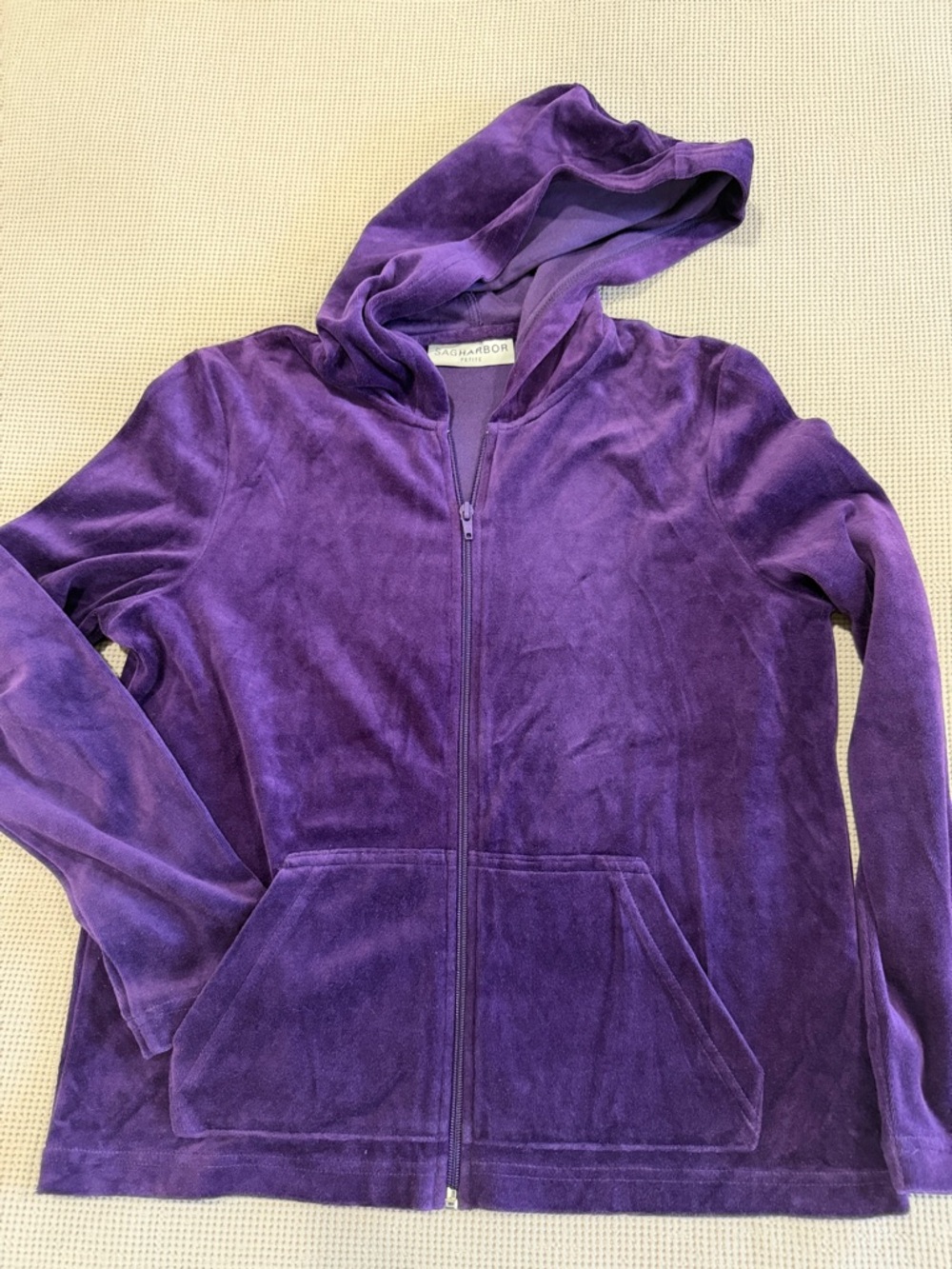 Sag Harbor Purple Velour Zip Hoodie
